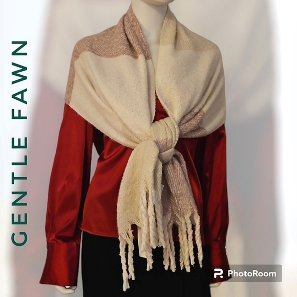 Gentle Fawn Accessories - GENTLE FAWN Dusty Pink Color Block Fringe Winter Shawl Scarf